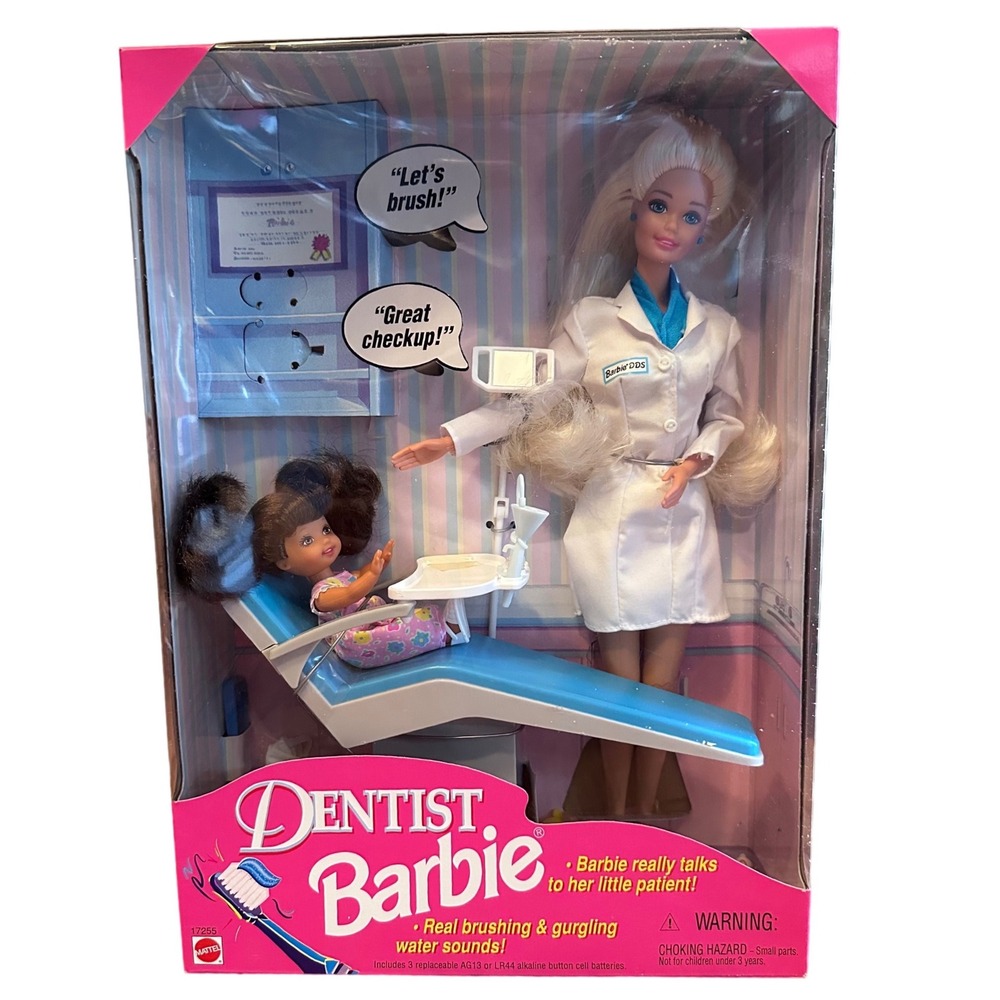 New In Box Dentist Barbie Doll Patient Set 1997 17255 Vintage Talking Toy
